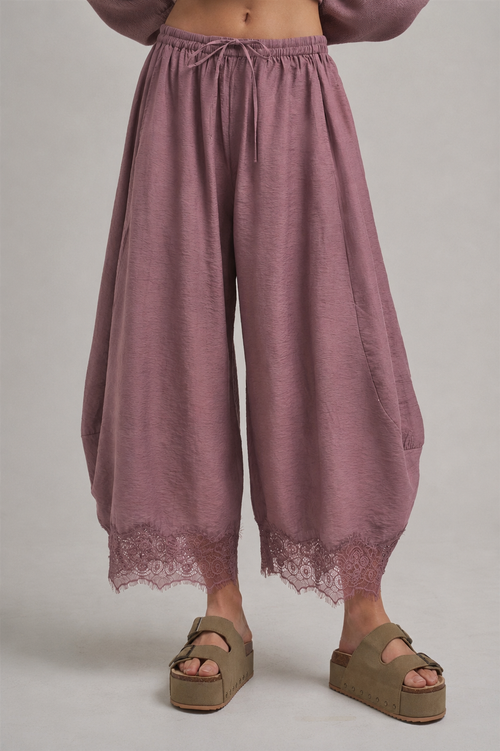 Lace Trim Balloon Leg Pants
