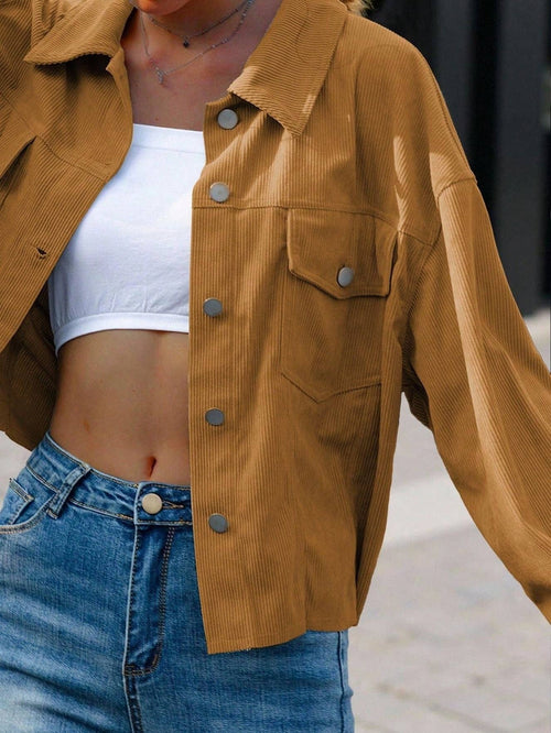 Solid Corduroy Jacket Casual Oversized Button Front