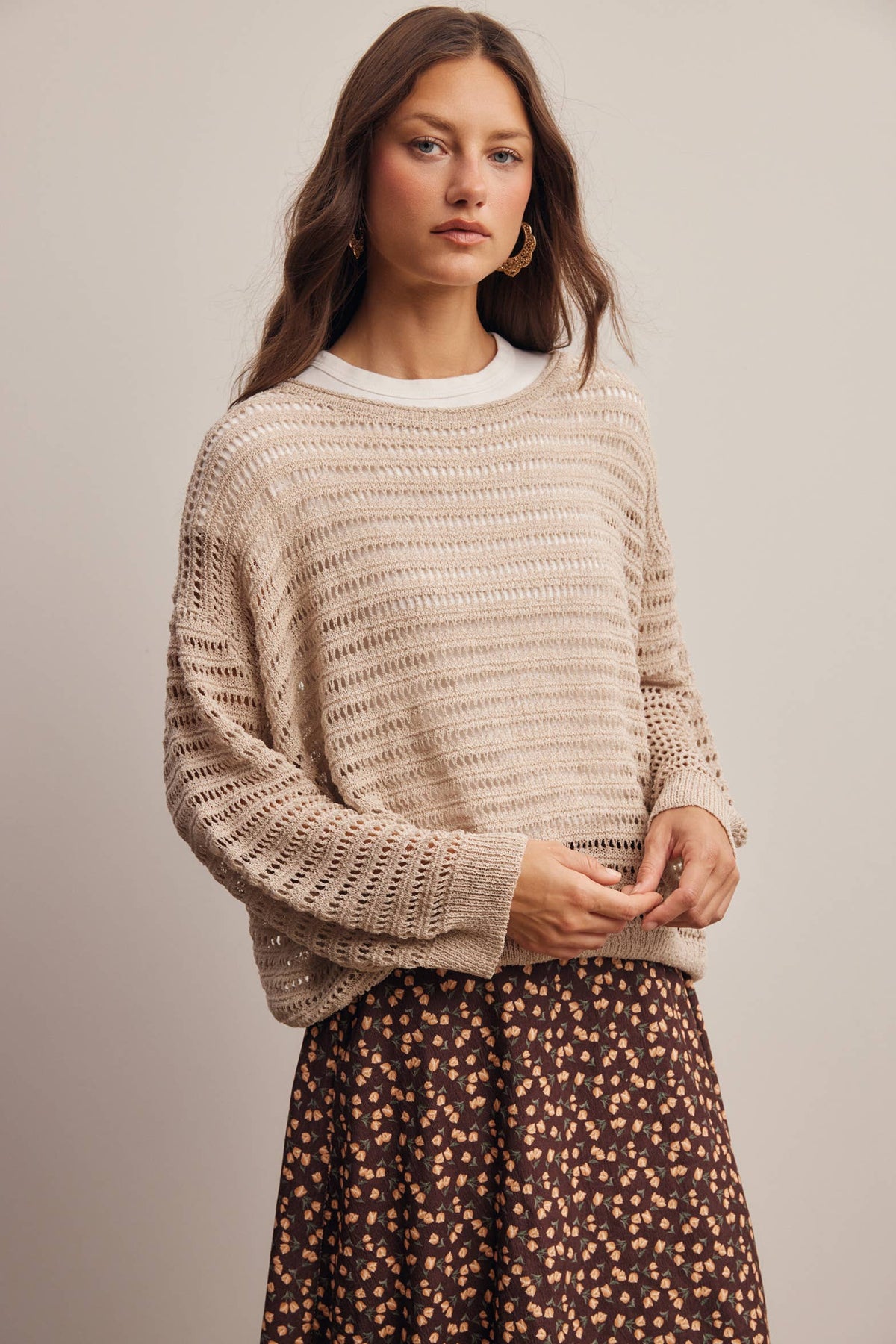 Open-Knit Stripe Sweater Top FSW0056