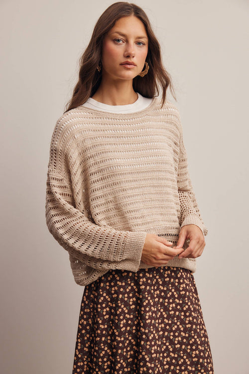 Open-Knit Stripe Sweater Top FSW0056