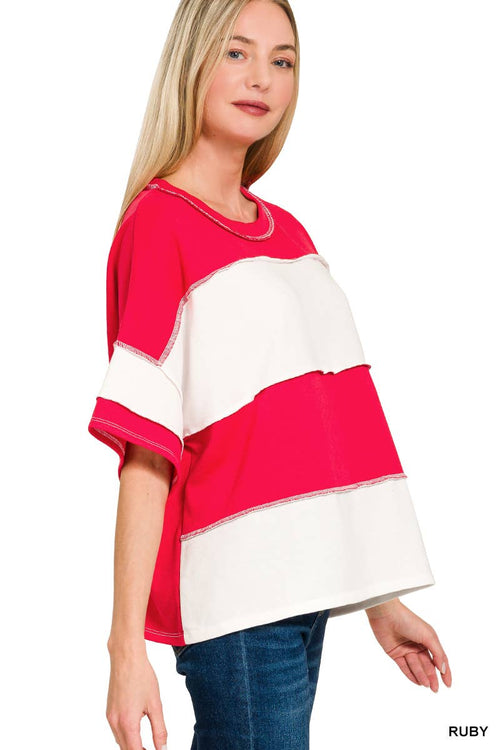 French Terry Color Block Exposed Seam Top - Zenana