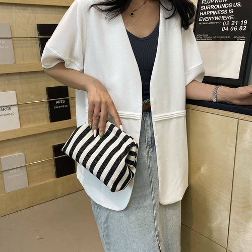 Clutch Purse for Women Summer Beach Striped Dumpling Bag