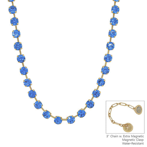 Water Resistant Blue Crystal 8MM Stone Magnetic Closure 17" Necklace
