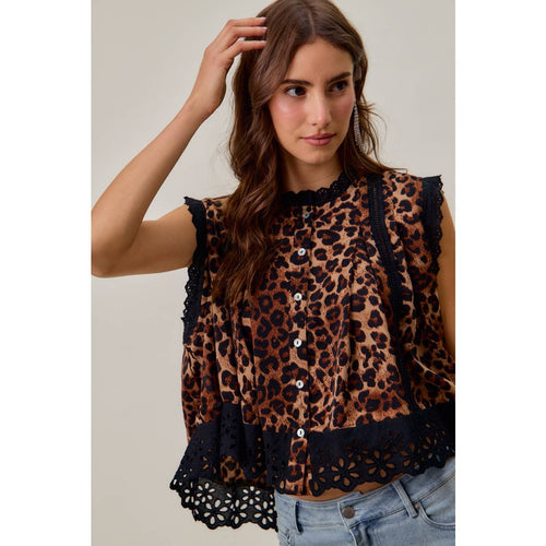 Leopard Pleated Sleeveless Blouse