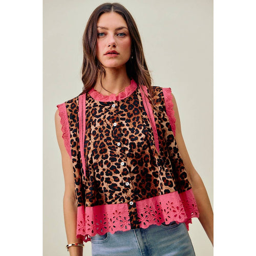Leopard Pleated Sleeveless Blouse
