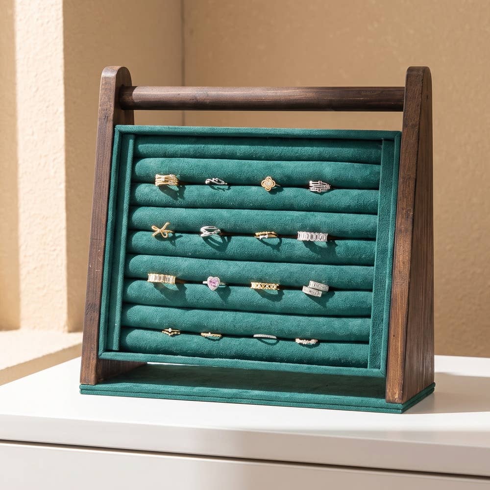 Wood Frame Velvet Ring Display Stand