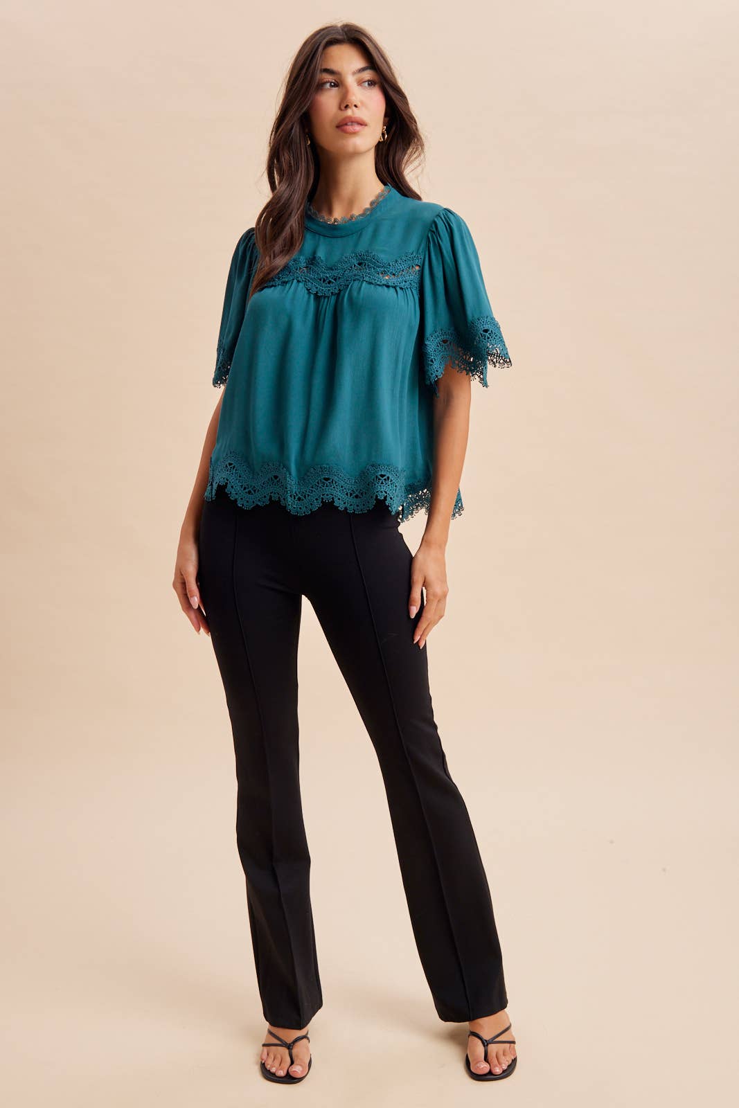 Deep Teal Lace Trim Top