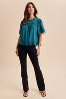 Deep Teal Lace Trim Top