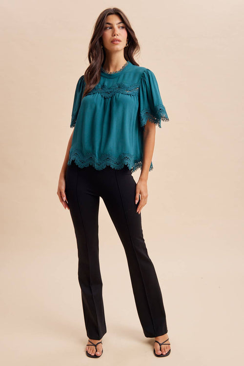 Deep Teal Lace Trim Top