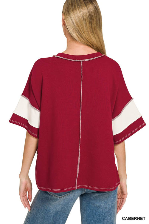 French Terry Color Block Exposed Seam Top - Zenana