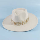 Wide Brim Felt Fedora With Gold Brocade Band