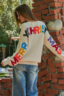 Rainbow Graphic Lettering Oversized Knit Sweater