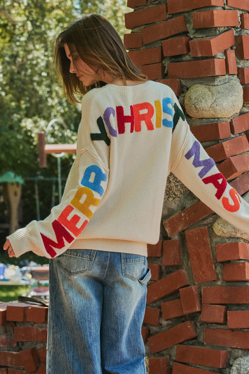 Rainbow Graphic Lettering Oversized Knit Sweater
