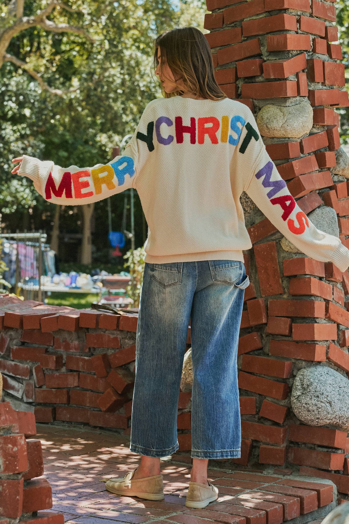 Rainbow Graphic Lettering Oversized Knit Sweater