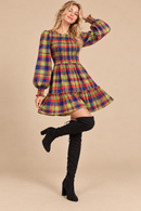 Colorful Plaid Smocked Mini Dress