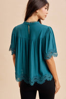 Deep Teal Lace Trim Top