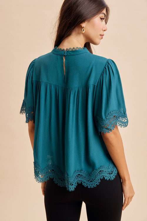 Deep Teal Lace Trim Top