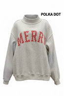 IT2594E-MERRYW | "MERRY" Varsity Mock Neck Sweatshirt