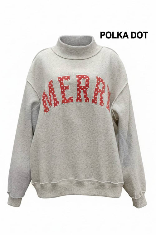 IT2594E-MERRYW | "MERRY" Varsity Mock Neck Sweatshirt