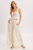 BOHO EYELET LACE RUFFLE TRIMMED WIDE PANTS