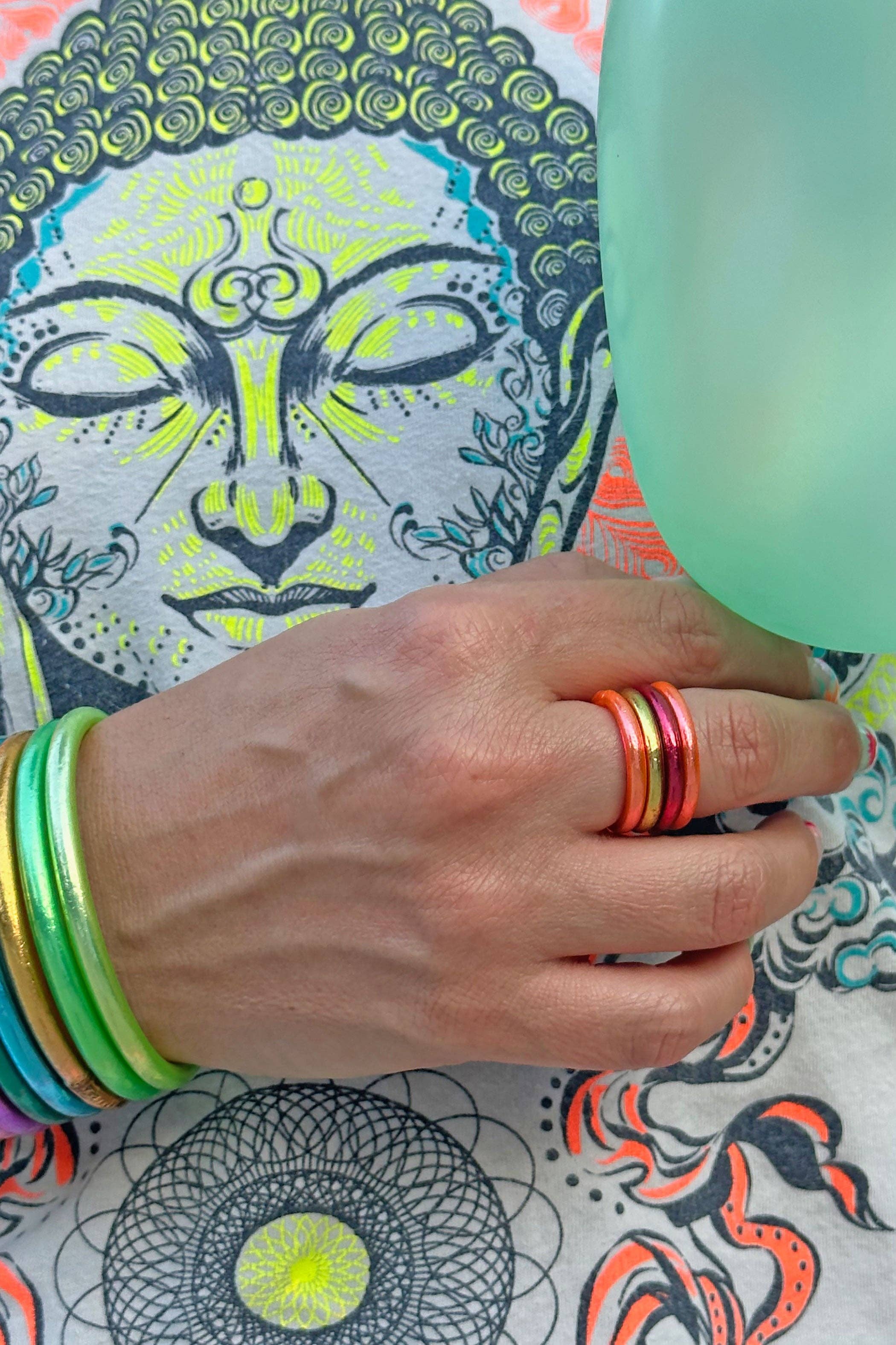 Single Thai Buddhist Temple Rings, Rush, Colorful Kumlai