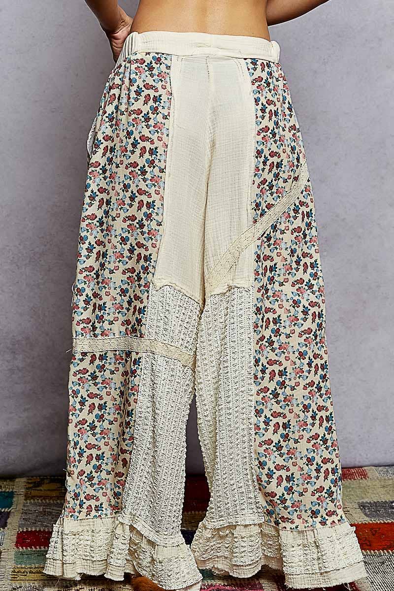 Double Gauze Ruffle Wide Leg Pants