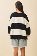8551GN Oversized Color Block Long Sleeve Pullover