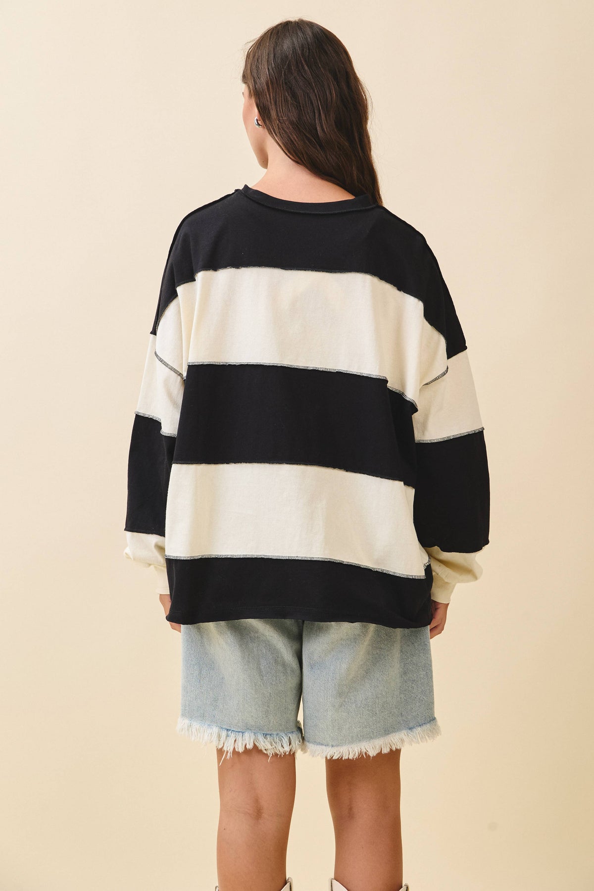 8551GN Oversized Color Block Long Sleeve Pullover