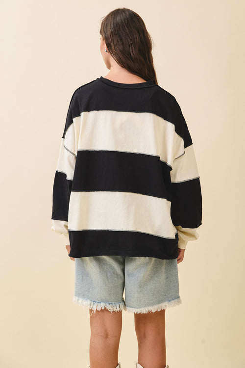 8551GN Oversized Color Block Long Sleeve Pullover
