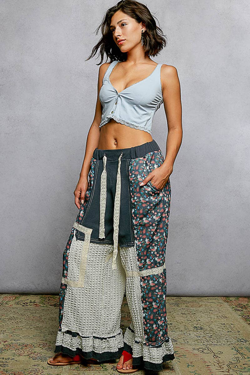 Double Gauze Ruffle Wide Leg Pants