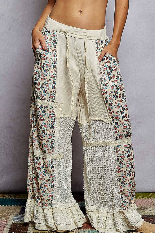 Double Gauze Ruffle Wide Leg Pants