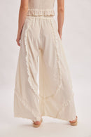 BOHO EYELET LACE RUFFLE TRIMMED WIDE PANTS