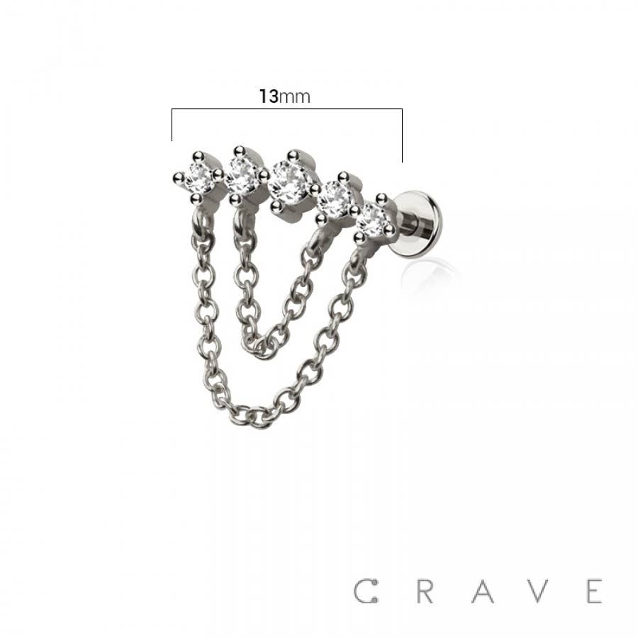 MULTI ROUND CZ DANGLE CHAIN TOP 316L SURGICAL STEEL THREADLE