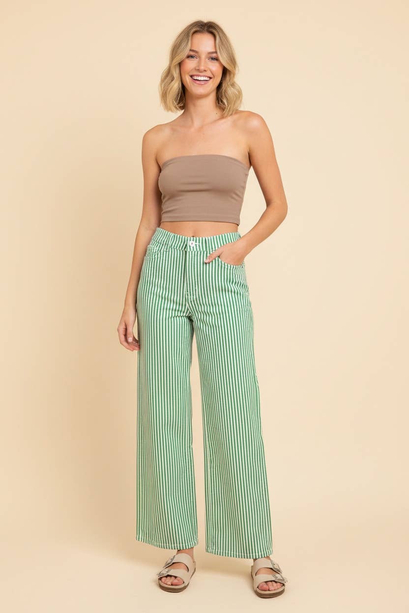 Railroad Stripe Wide Leg Pants – Red & Green