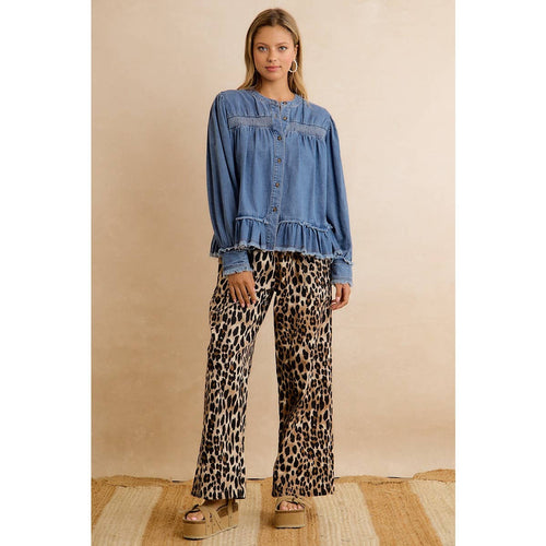 Leopard Pull-On Wide Leg Pants