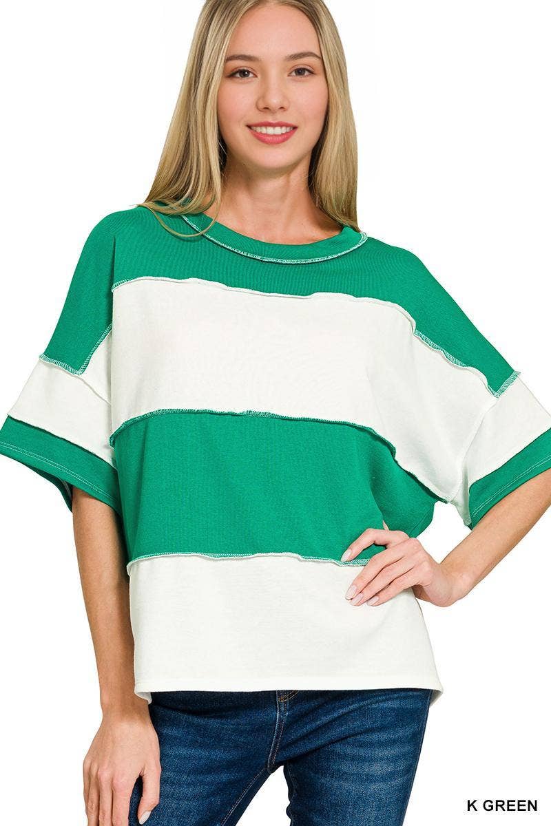 French Terry Color Block Exposed Seam Top - Zenana