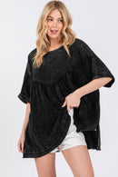 MINERAL WASH FRINGE HEM OVERSIZED TOP