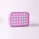 RUFFLE CHECKER STRIPE COSMETIC TRAVEL POUCH BAG | 40P608