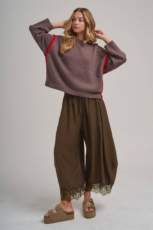 Lace Trim Balloon Leg Pants