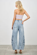 High Rise Embroidered Barrel Jeans