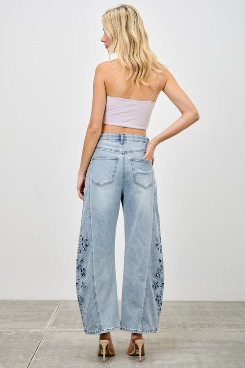 High Rise Embroidered Barrel Jeans