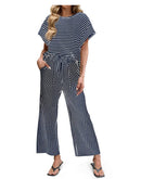 Striped Batwing Sleeve Top & Wide Leg Pants Set