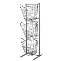 Gray Metal 3-Tier Wire Basket Display Stand