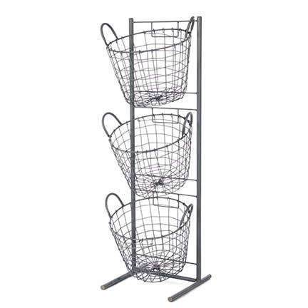 Gray Metal 3-Tier Wire Basket Display Stand