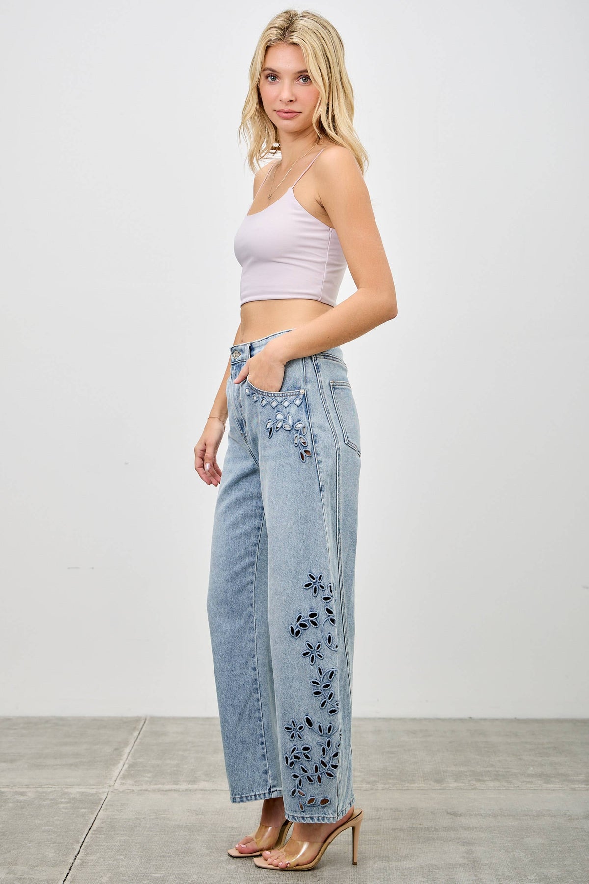 High Rise Embroidered Barrel Jeans