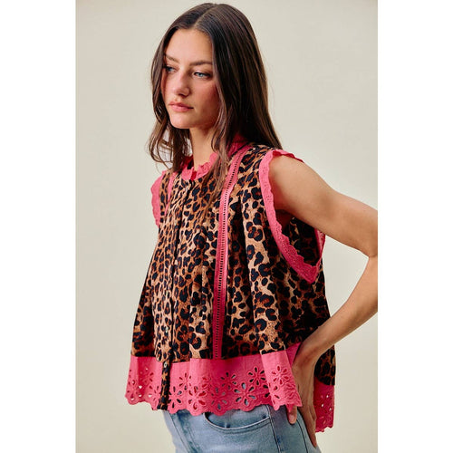 Leopard Pleated Sleeveless Blouse