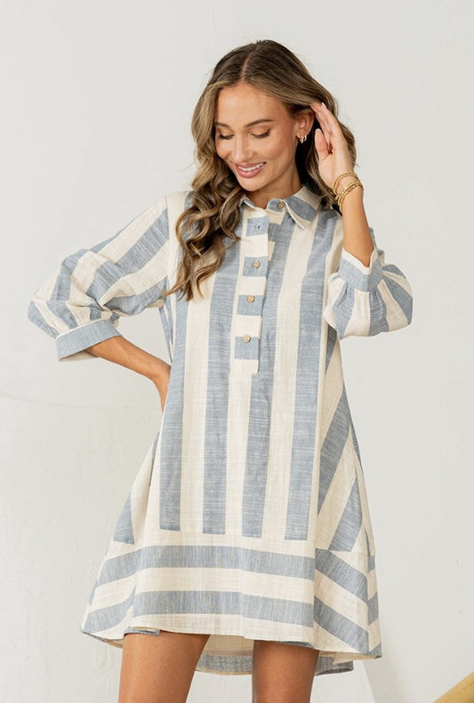 Olivia Oatmeal & Denim Shirt Dress Sizes S-3X Available