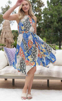 Colbie Patch Pattern Halter Mini Dress