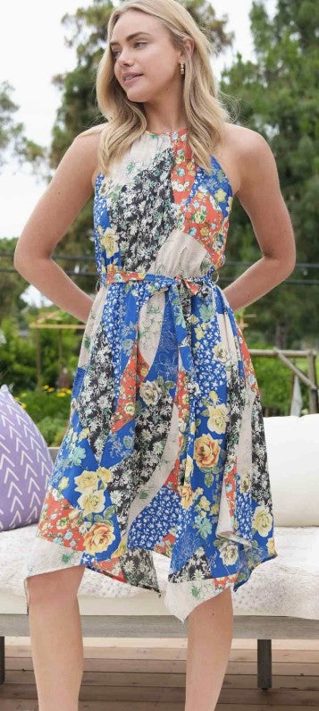 Colbie Patch Pattern Halter Mini Dress